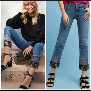 Anthropologie Pilcro Boyfriend Embroidered Floral Jeans